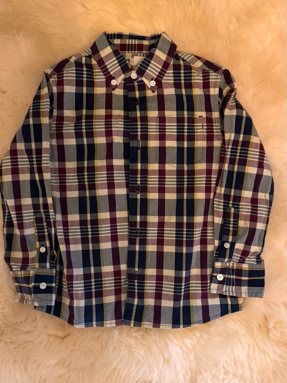 J. Crew Kids Plaid Button-Down Shirt in Burgundy, Navy & Cream